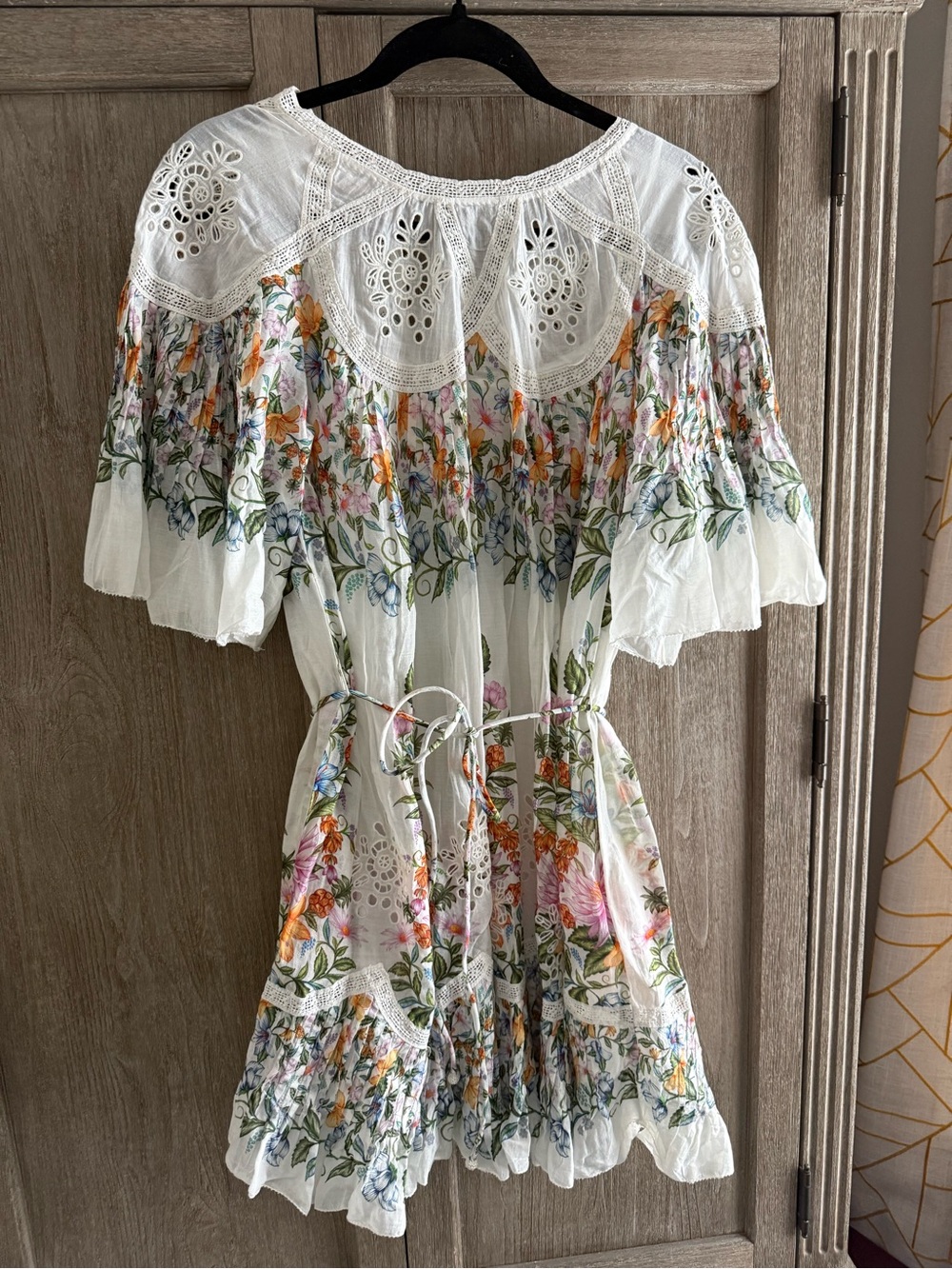 NWT FARM Rio White Floral Eyelet Tie-Waist Mini Dress - Picture 7 of 9